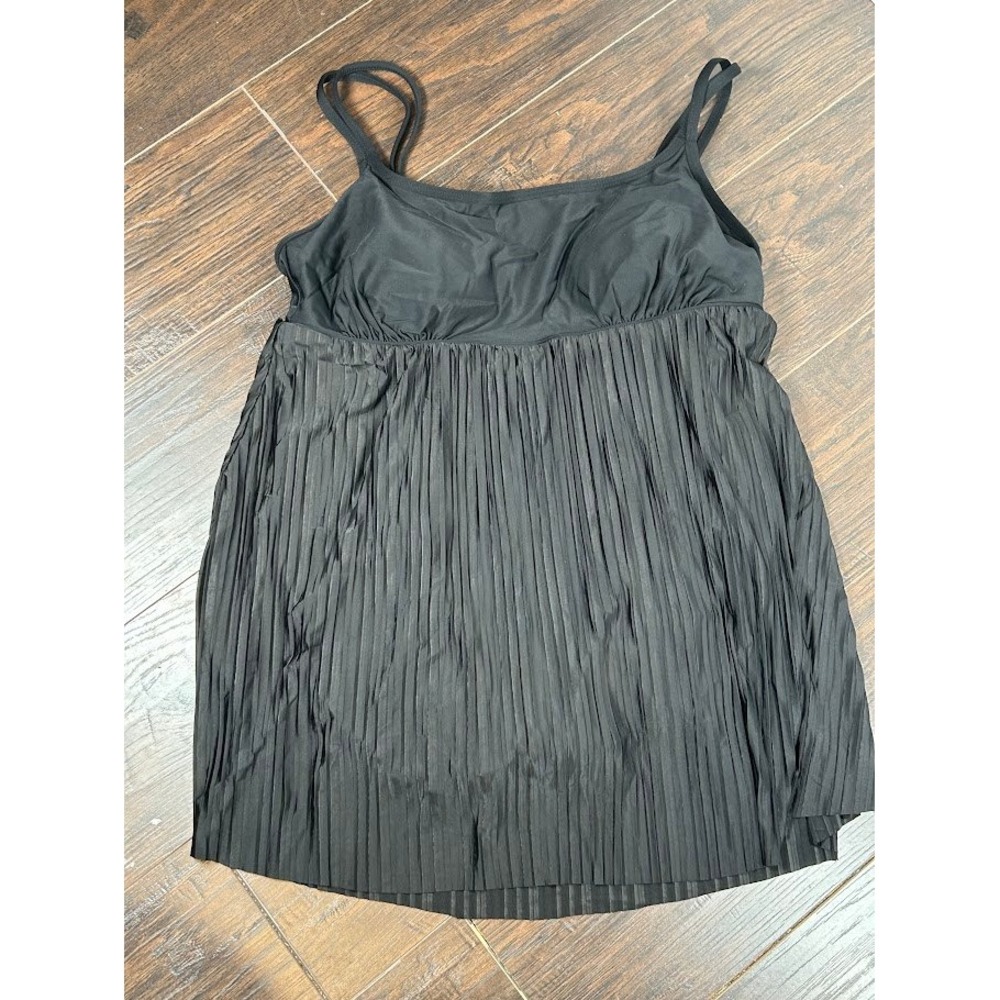 Longitude Womens Black Pleated Swimdress Tummy Slimmer Hip Minimizer Size 12